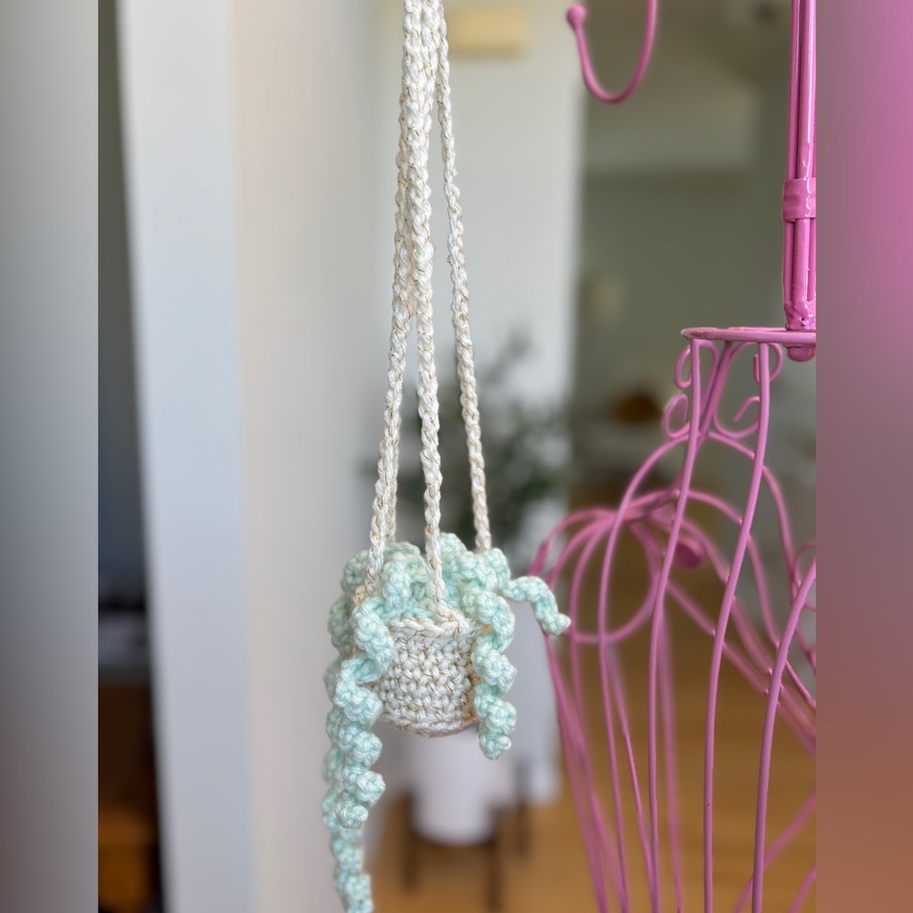 Crochet Hanging Plant Green Boho Home Decor Handmade